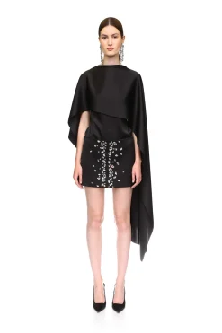 SATIN OVERLAY CAPE BLOUSE