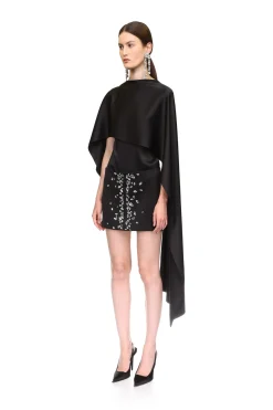 SATIN OVERLAY CAPE BLOUSE