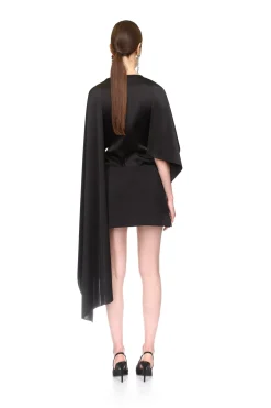SATIN OVERLAY CAPE BLOUSE
