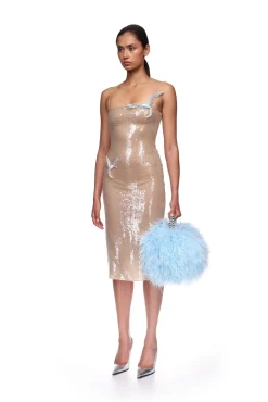 SEQUIN MIDI DRESS WITH CRYSTAL HUMMINGBIRDS