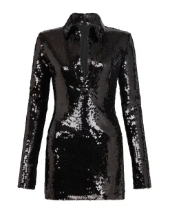 SEQUIN POLO MINI DRESS IN BLACK