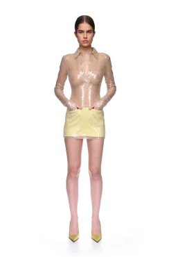SEQUIN POLO MINI DRESS IN BEIGE