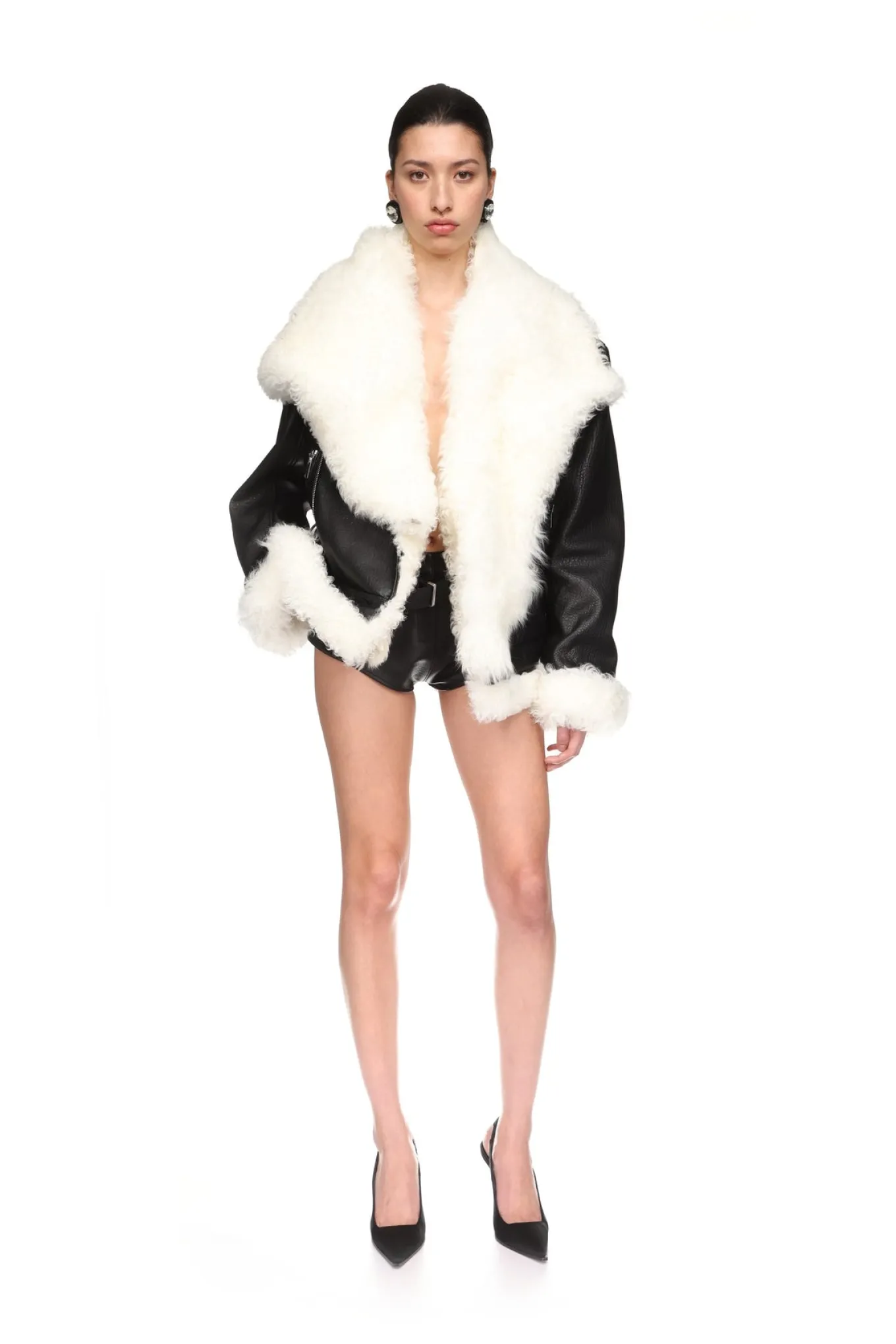 SHEARLING COLLAR BIKER JACKET
