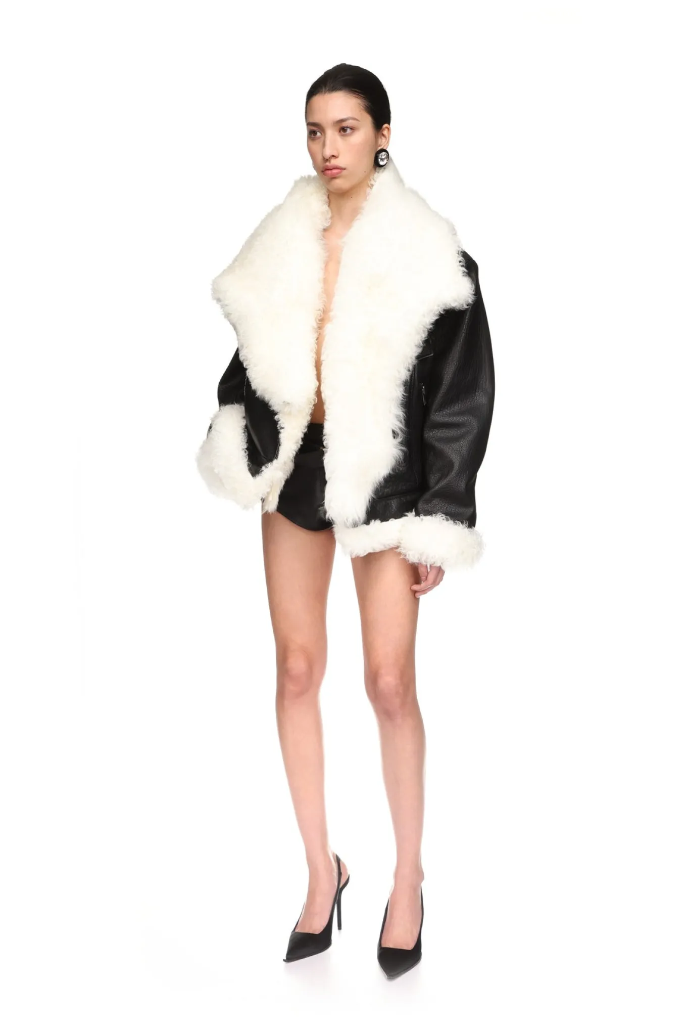 SHEARLING COLLAR BIKER JACKET