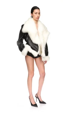 SHEARLING COLLAR BIKER JACKET