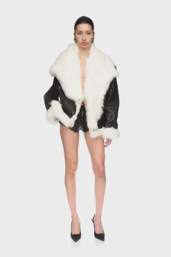 SHEARLING COLLAR BIKER JACKET