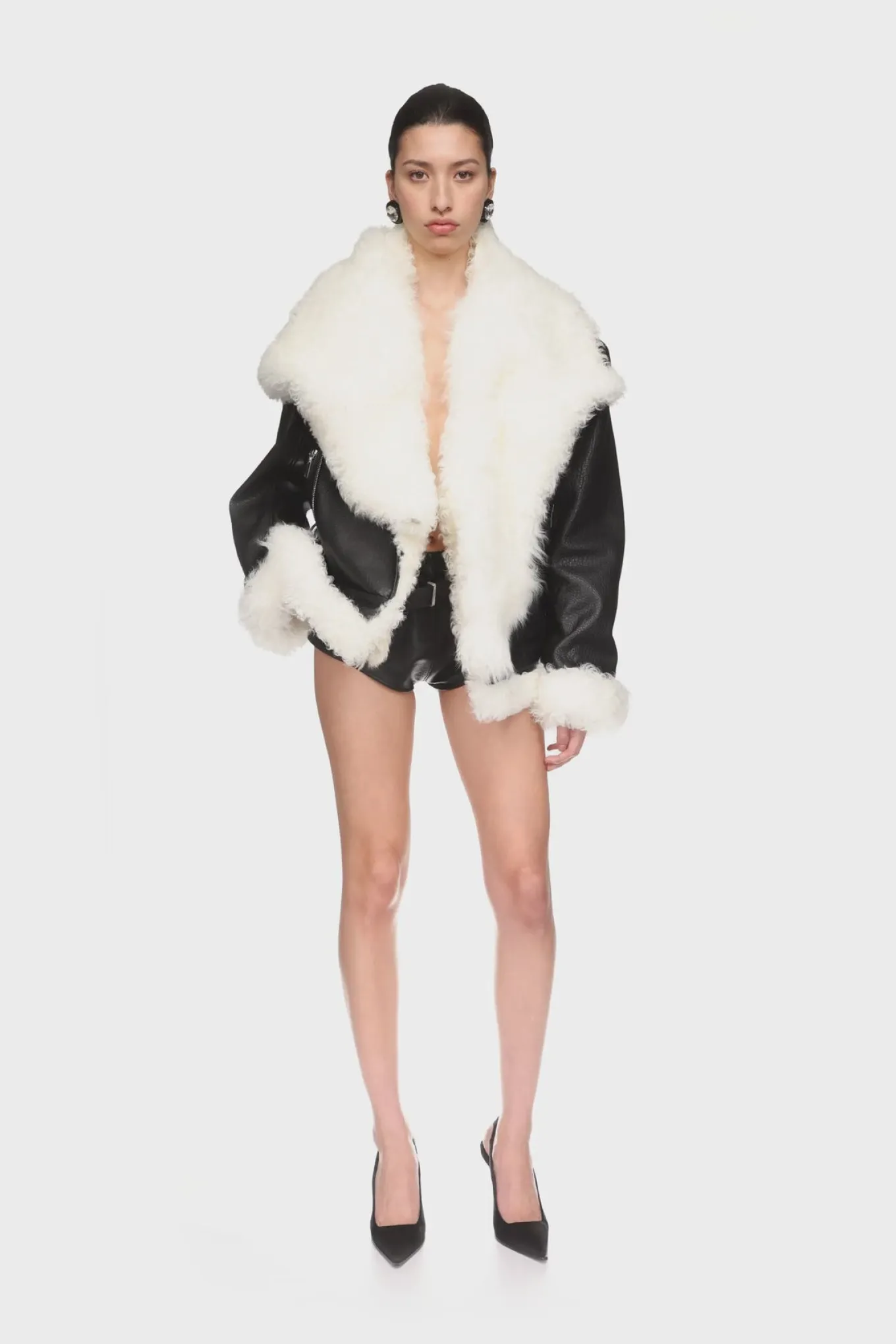 SHEARLING COLLAR BIKER JACKET