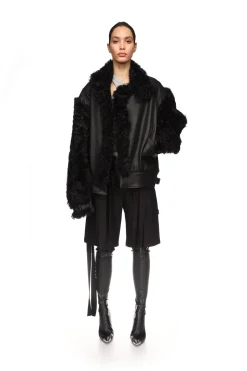 SHEARLING PANEL DETAIL LEATHER JACKET