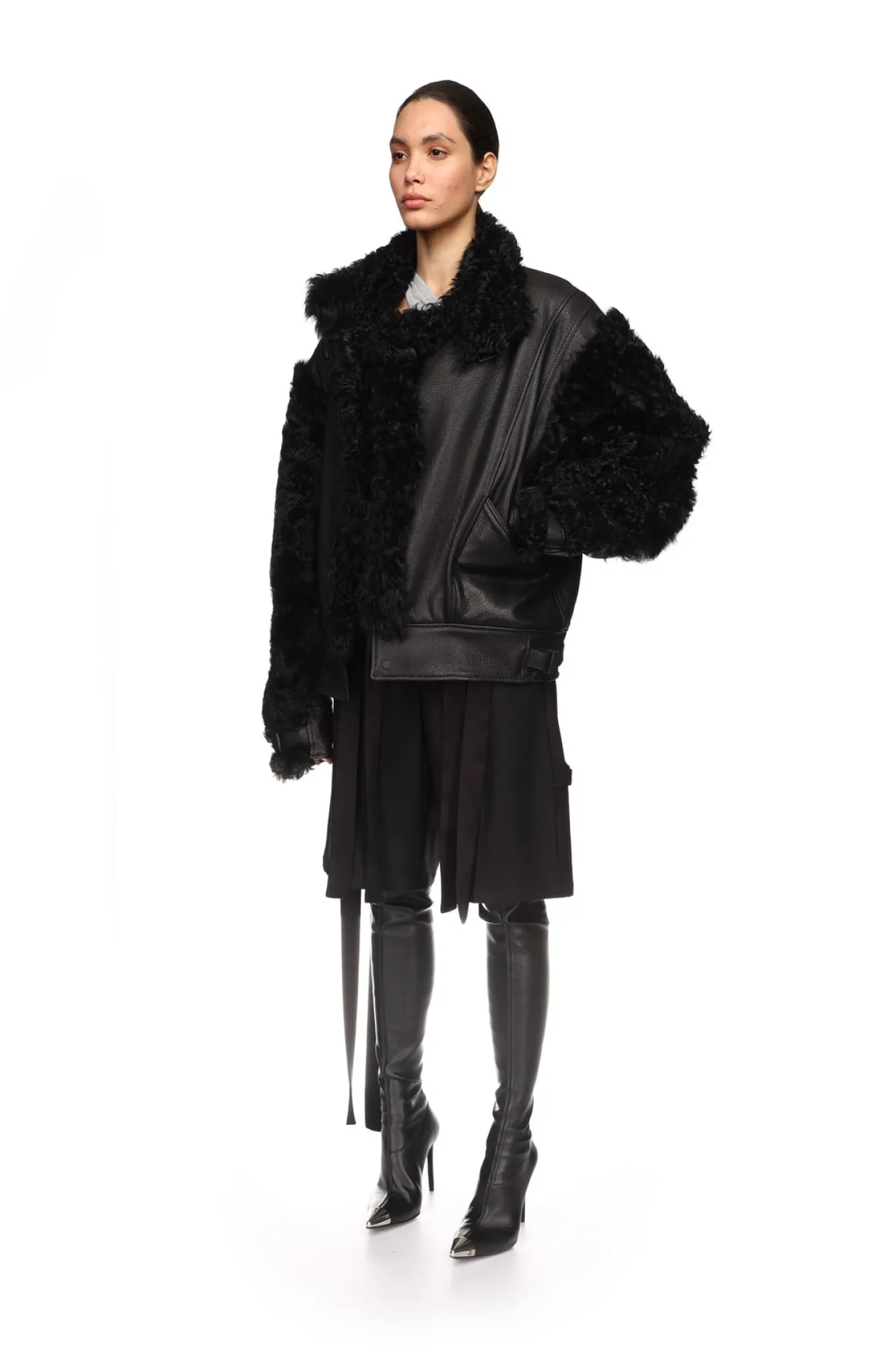 SHEARLING PANEL DETAIL LEATHER JACKET