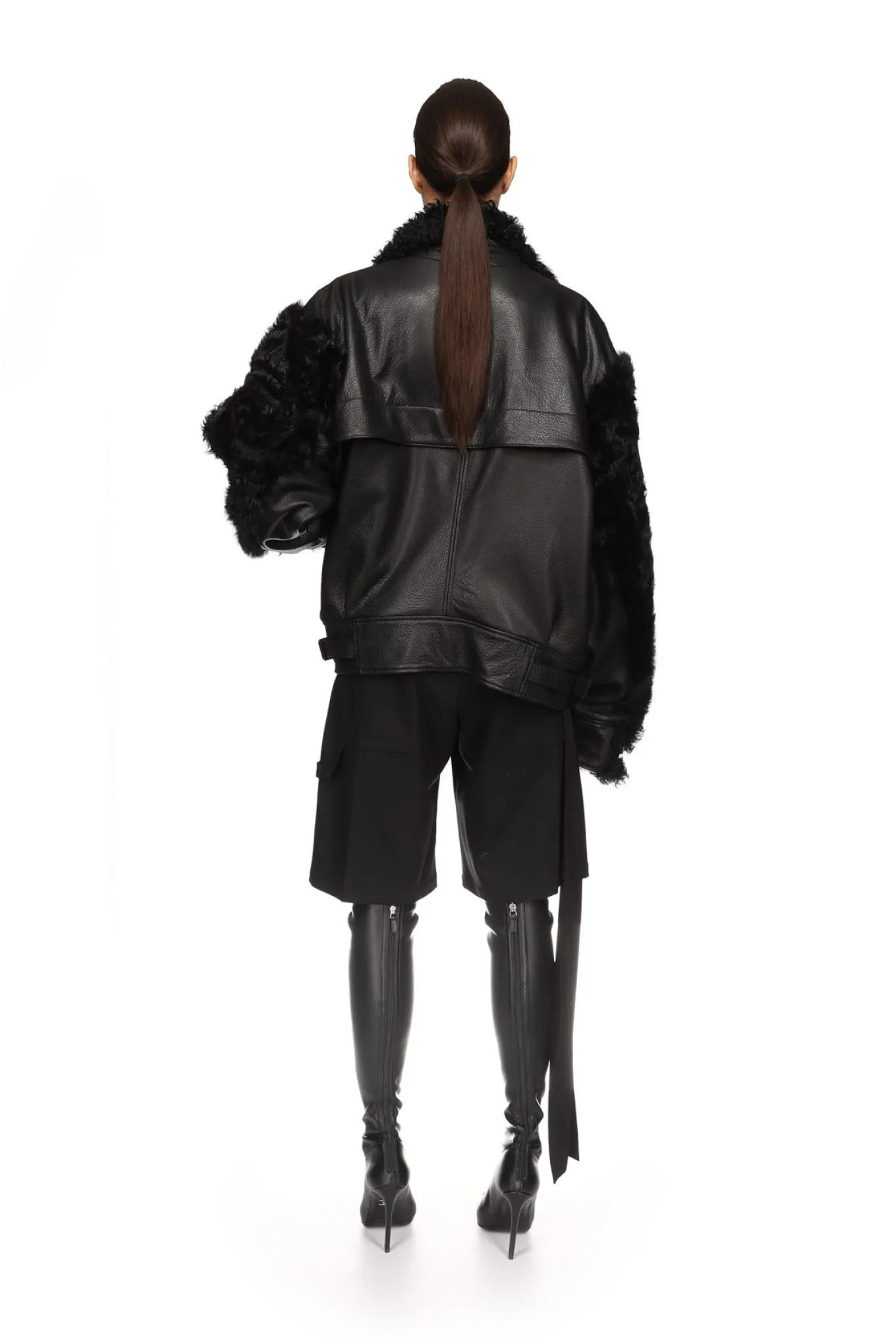 SHEARLING PANEL DETAIL LEATHER JACKET