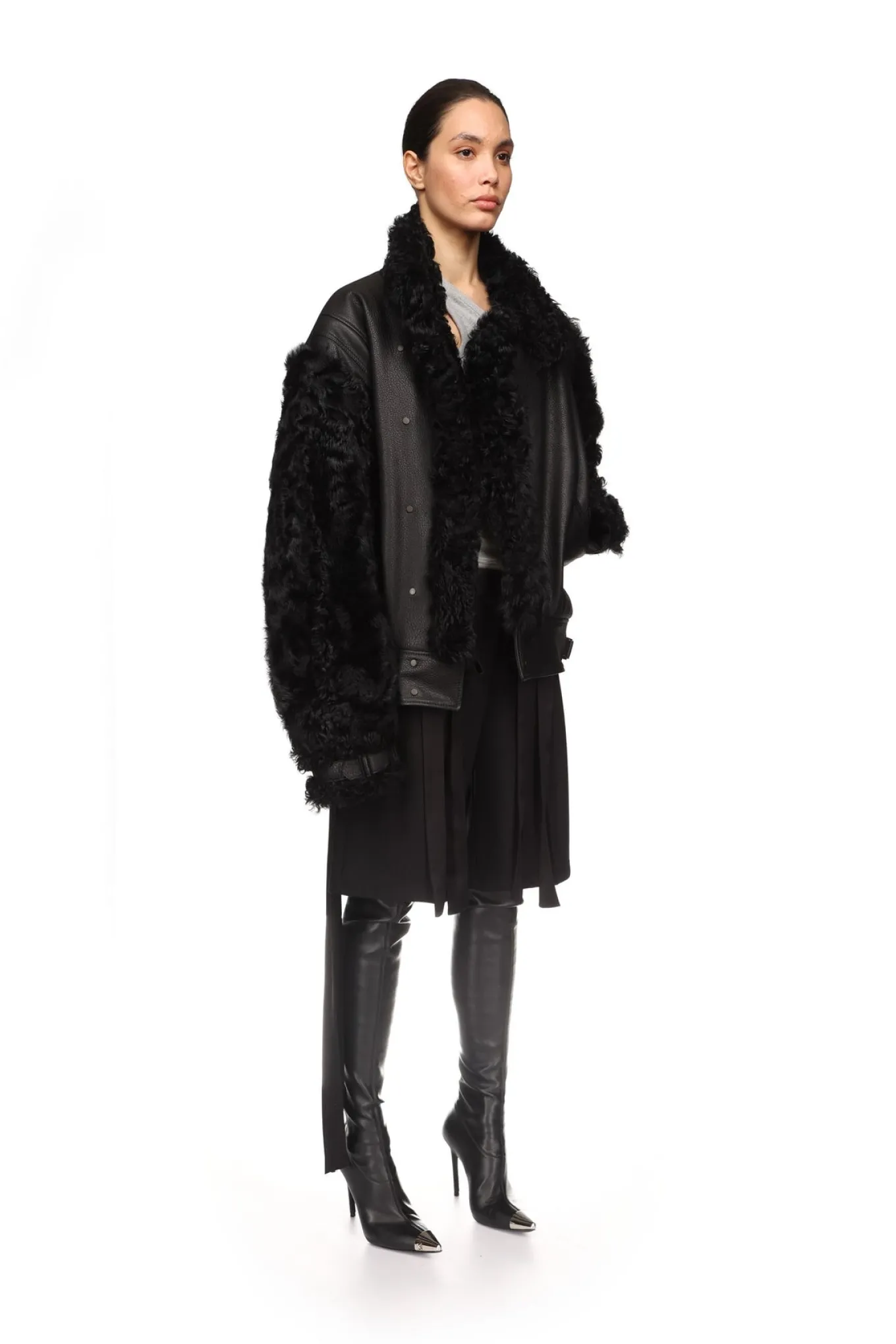 SHEARLING PANEL DETAIL LEATHER JACKET