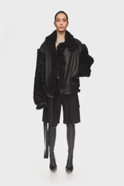 SHEARLING PANEL DETAIL LEATHER JACKET