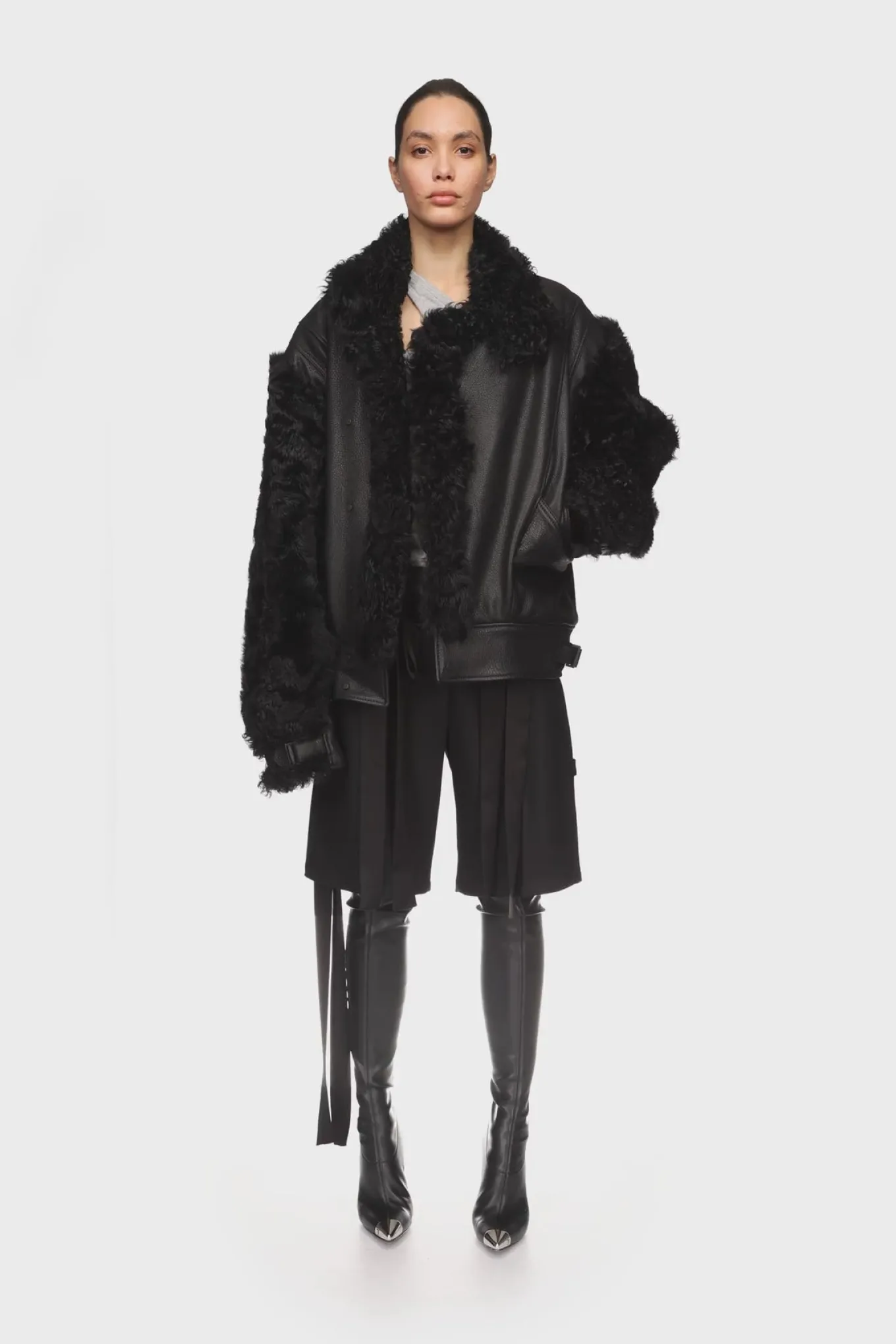 SHEARLING PANEL DETAIL LEATHER JACKET