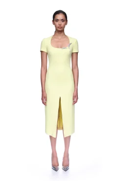 SHORT SLEEVE CRYSTAL HUMMINGBIRD MIDI DRESS