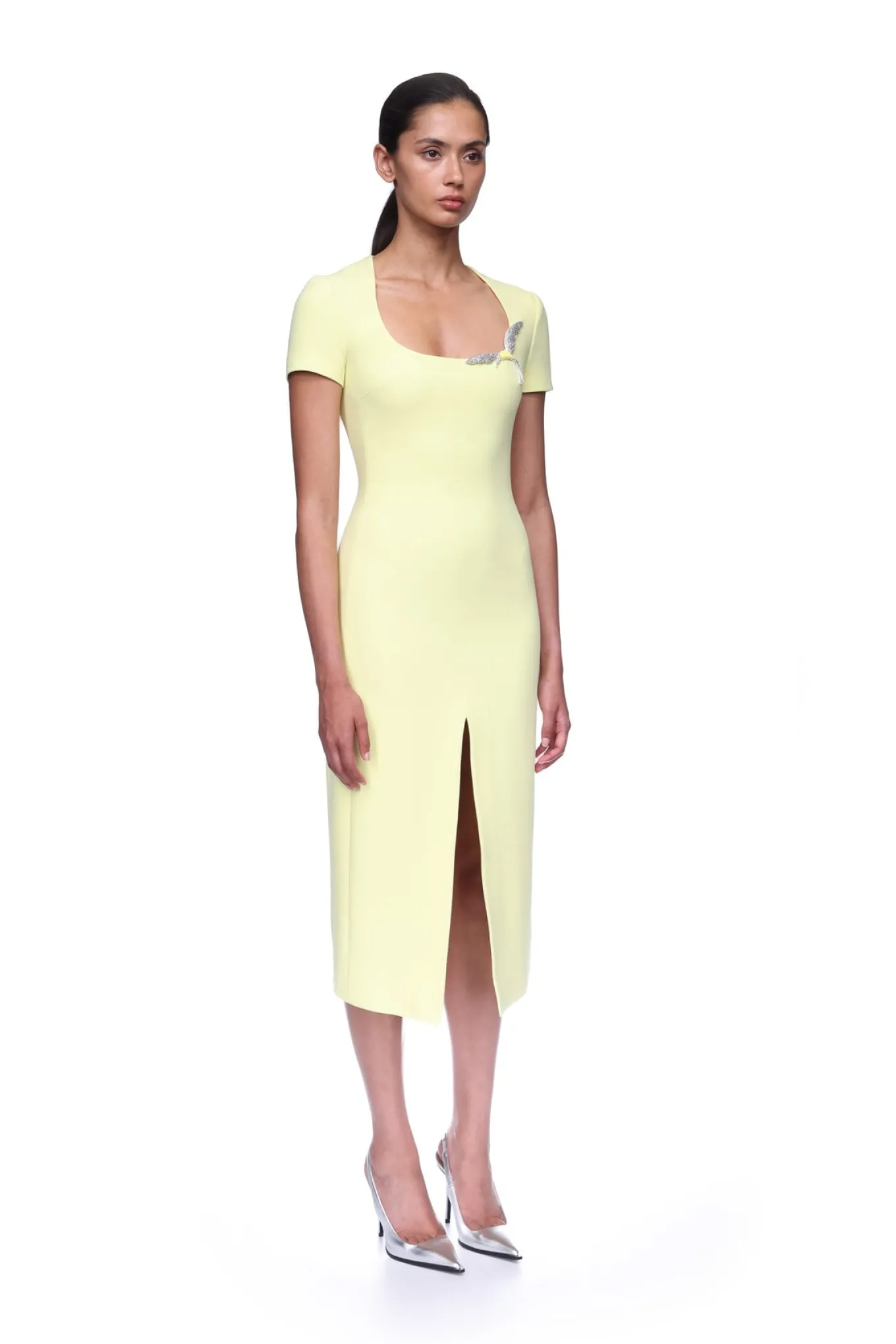 SHORT SLEEVE CRYSTAL HUMMINGBIRD MIDI DRESS