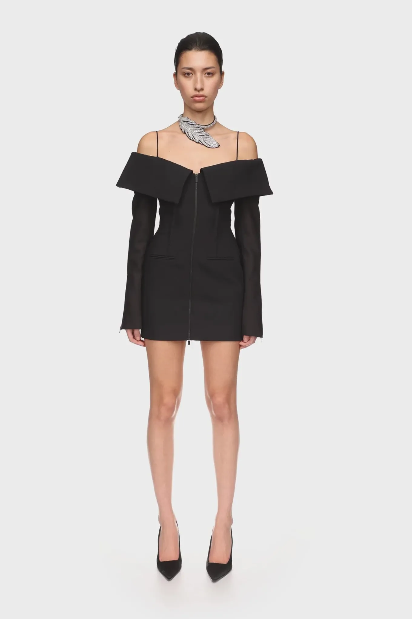 SHOULDER OVERLAY TAILORED MINI DRESS