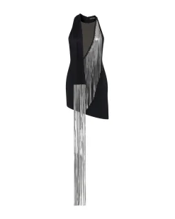 SILVER CHAIN FRINGE ASYMMETRIC MINI DRESS