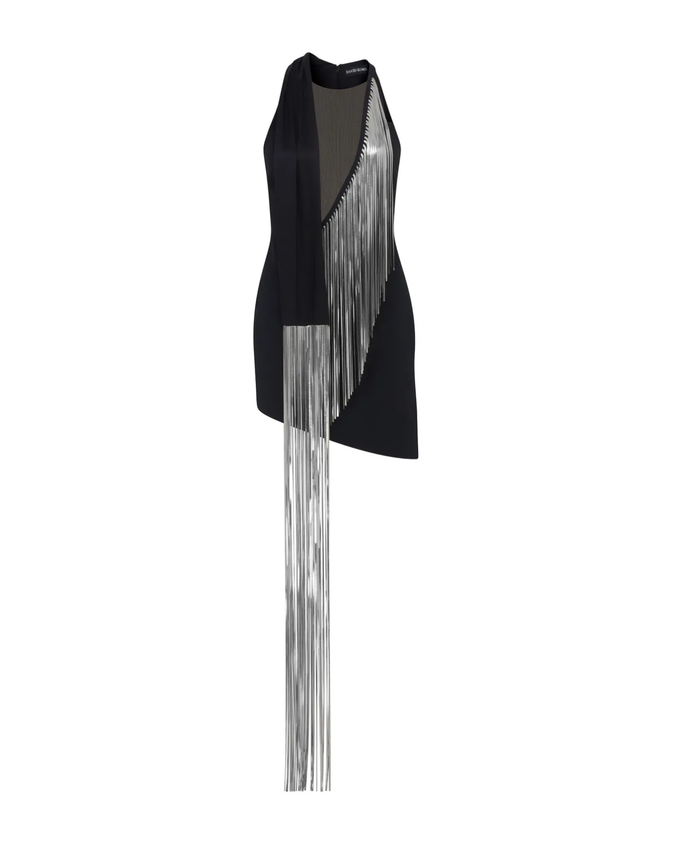 SILVER CHAIN FRINGE ASYMMETRIC MINI DRESS
