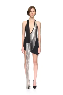 SILVER CHAIN FRINGE ASYMMETRIC MINI DRESS