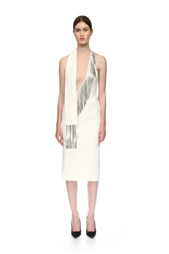 SILVER CHAIN FRINGE MIDI DRESS