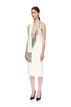 SILVER CHAIN FRINGE MIDI DRESS