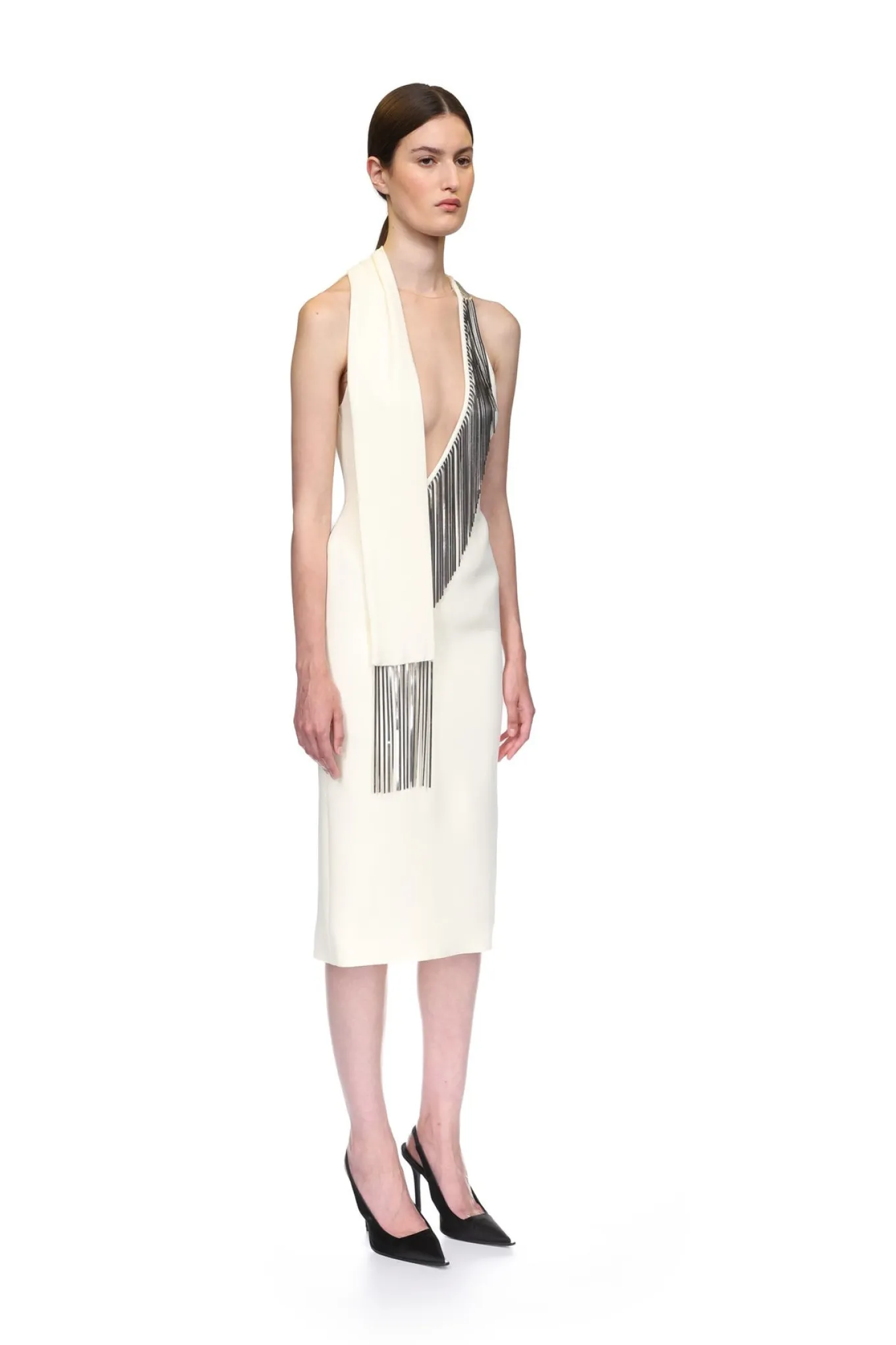 SILVER CHAIN FRINGE MIDI DRESS