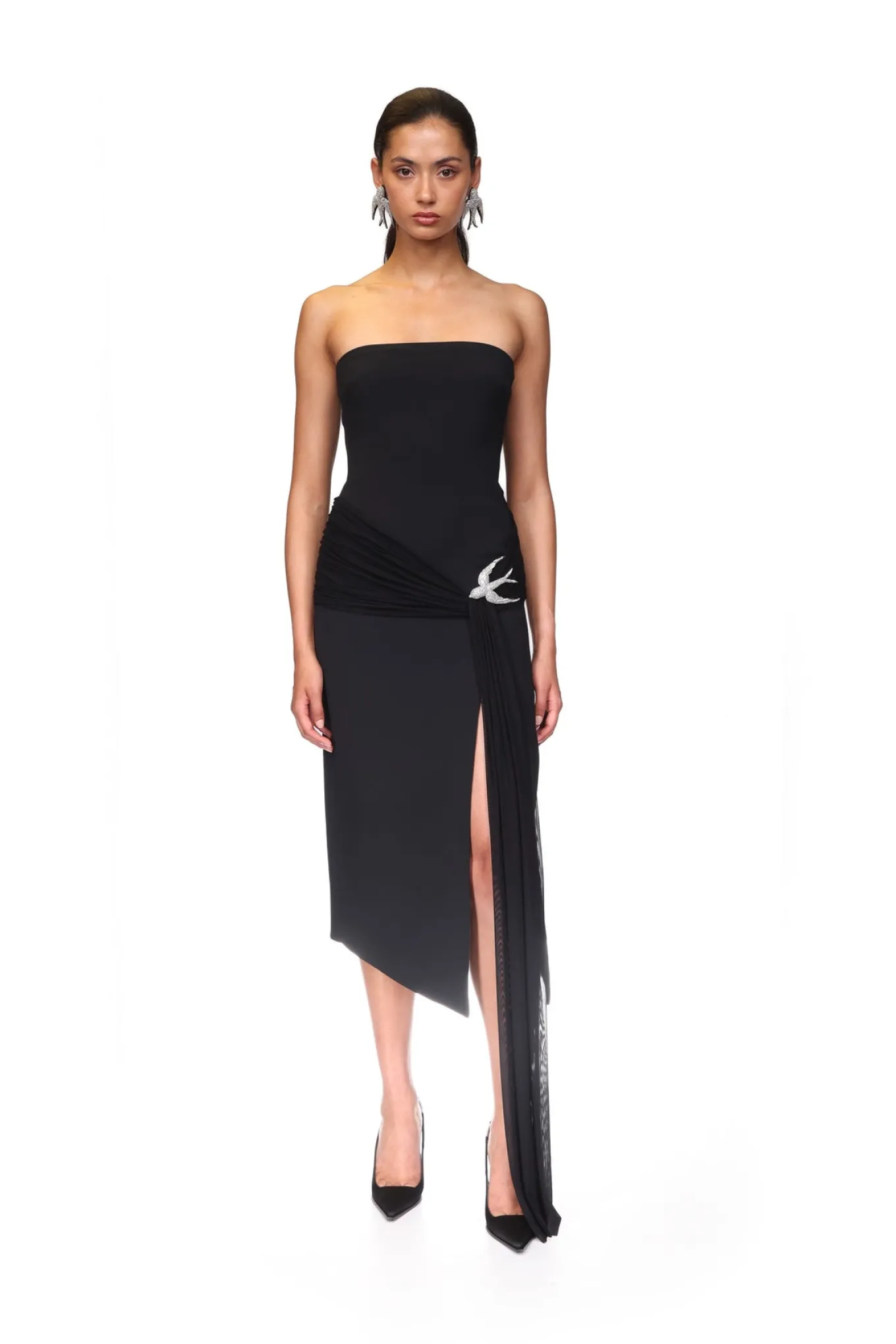 SLEEVELESS MIDI DRESS WITH CRYSTAL HUMMINGBIRD