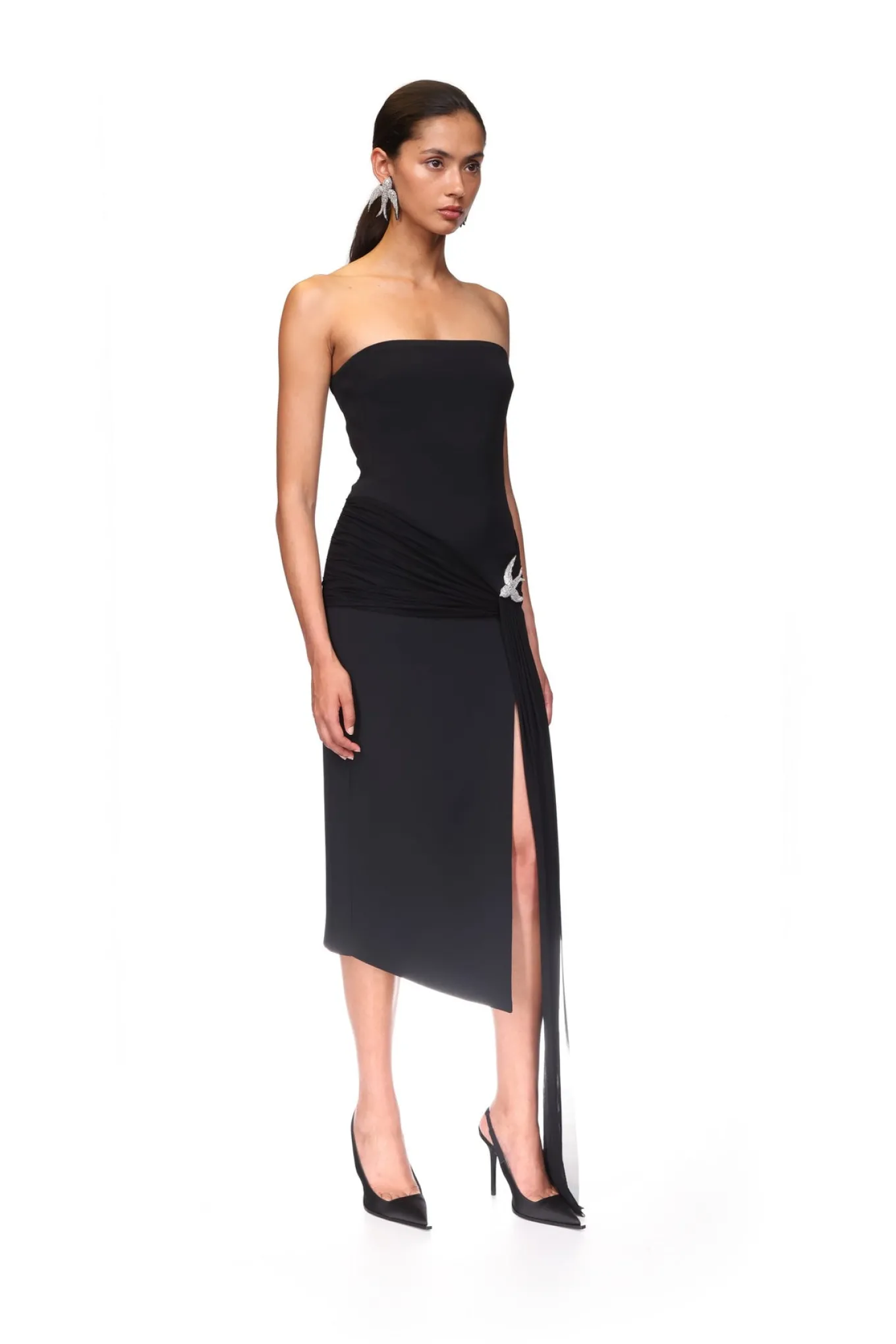 SLEEVELESS MIDI DRESS WITH CRYSTAL HUMMINGBIRD