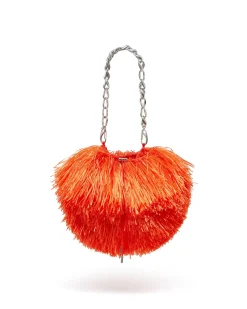 SMALL RAFFIA FRINGE TRIM BAG IN ORANGE