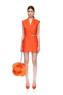 SMALL RAFFIA FRINGE TRIM BAG IN ORANGE