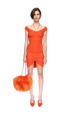 SMALL RAFFIA FRINGE TRIM BAG IN ORANGE