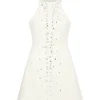 SPECKLED CRYSTAL EMBROIDERY MINI DRESS