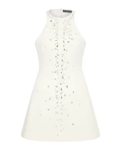 SPECKLED CRYSTAL EMBROIDERY MINI DRESS
