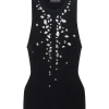 SPECKLED CRYSTAL EMBROIDERY JERSEY TOP