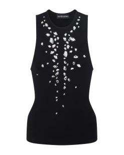 SPECKLED CRYSTAL EMBROIDERY JERSEY TOP