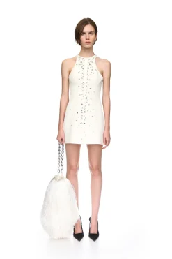 SPECKLED CRYSTAL EMBROIDERY MINI DRESS