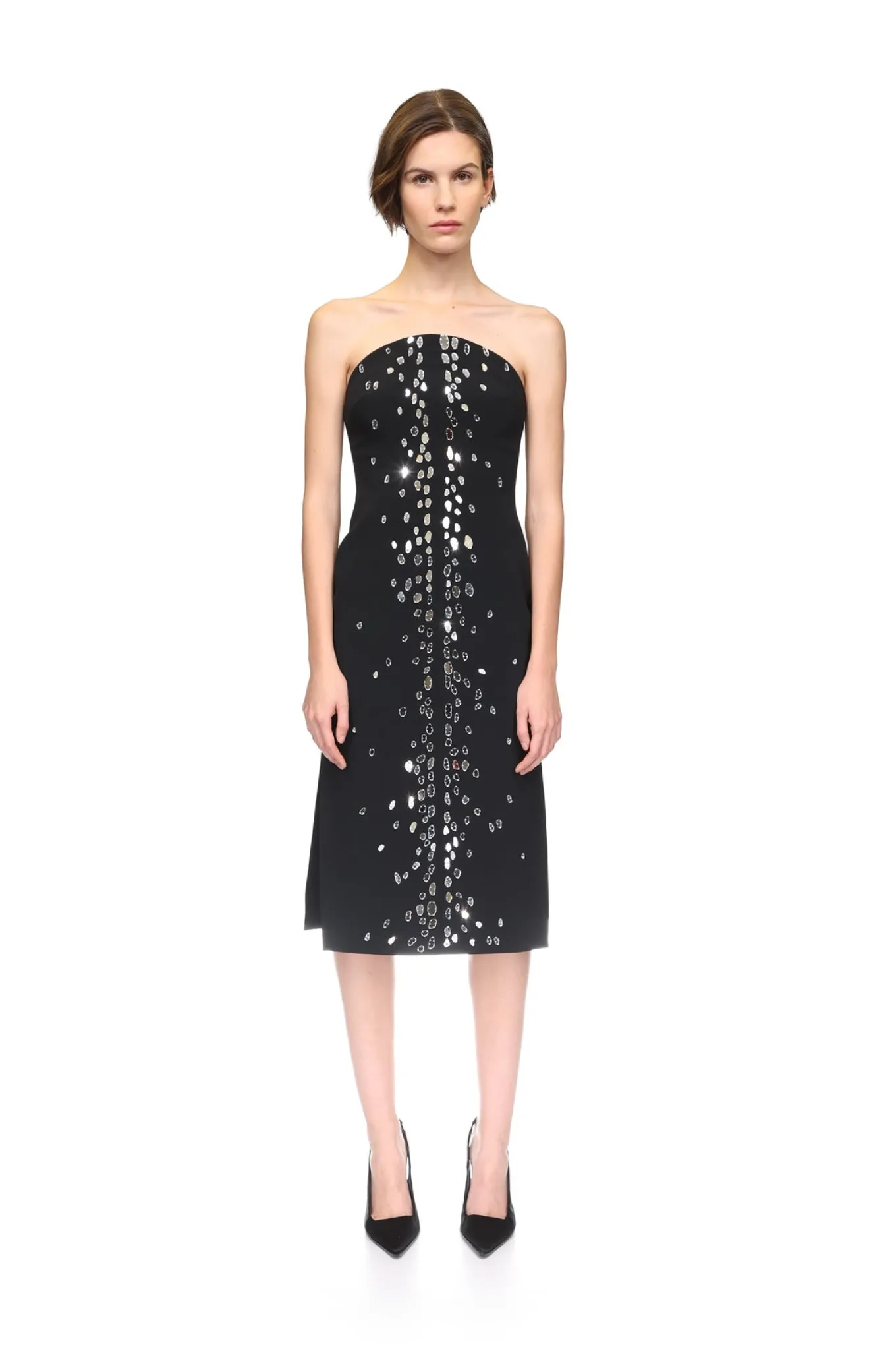 SPECKLED CRYSTAL EMBROIDERY MIDI DRESS
