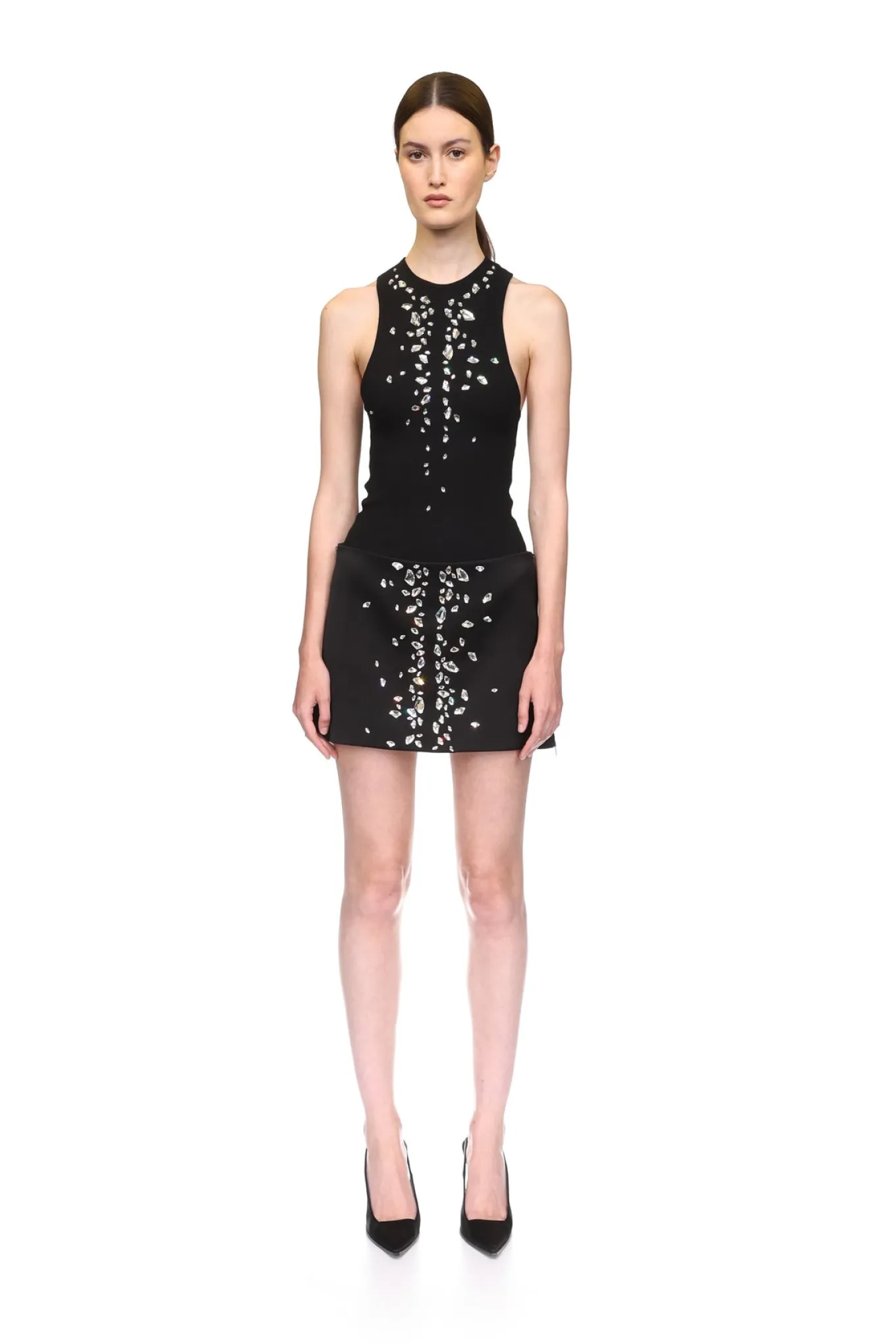 SPECKLED CRYSTAL EMBROIDERY MINI SKIRT