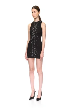 SPECKLED CRYSTAL EMBROIDERY JERSEY MINI DRESS
