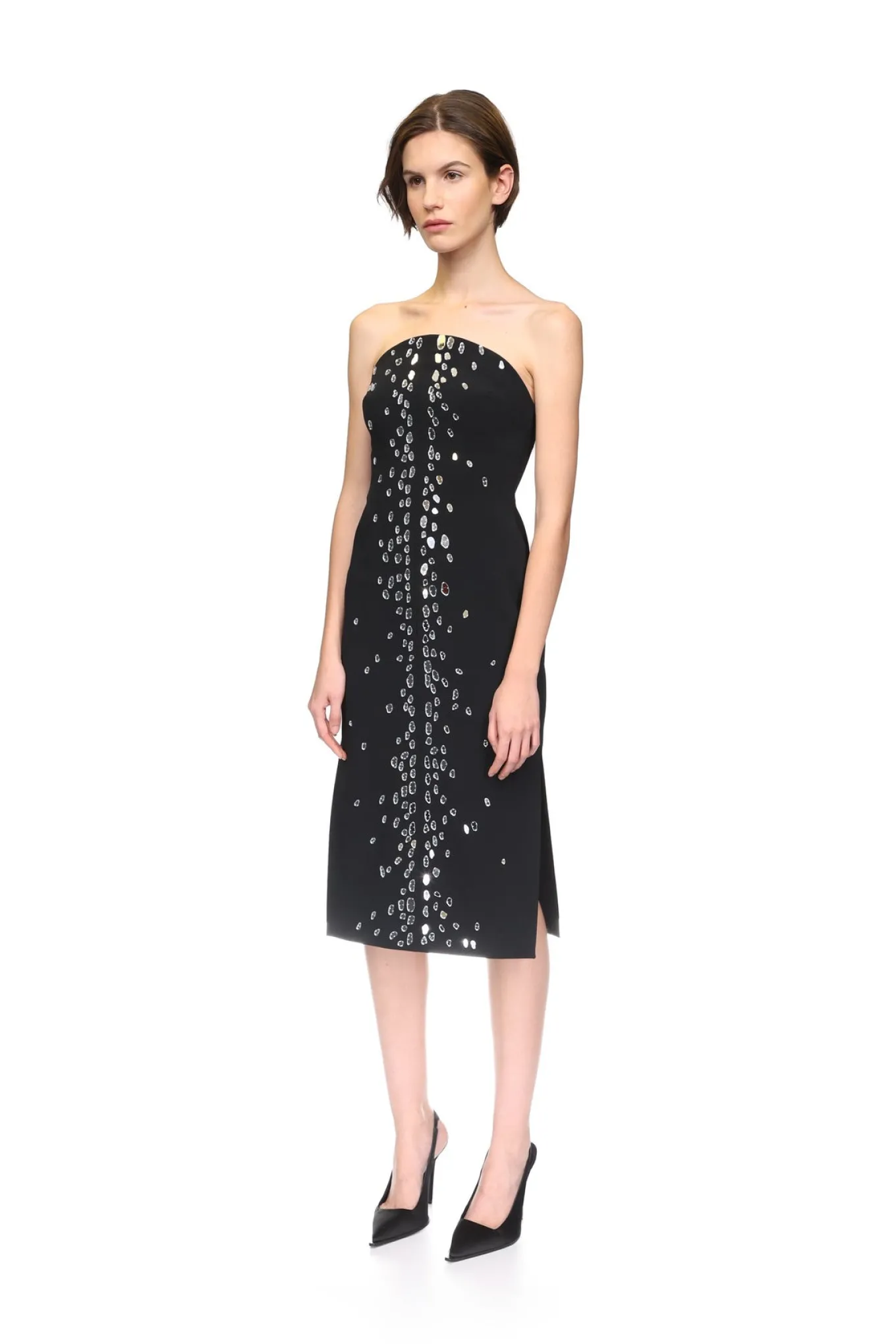 SPECKLED CRYSTAL EMBROIDERY MIDI DRESS