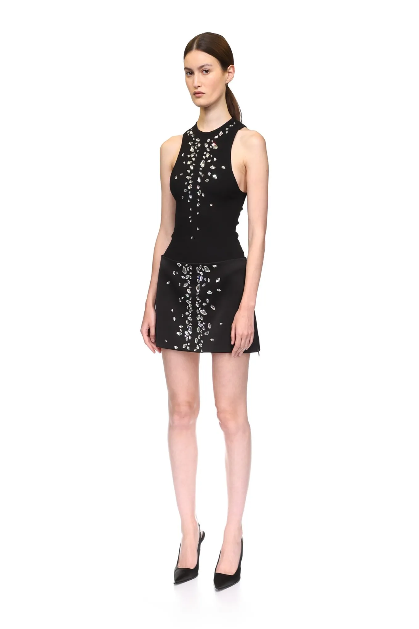 SPECKLED CRYSTAL EMBROIDERY MINI SKIRT