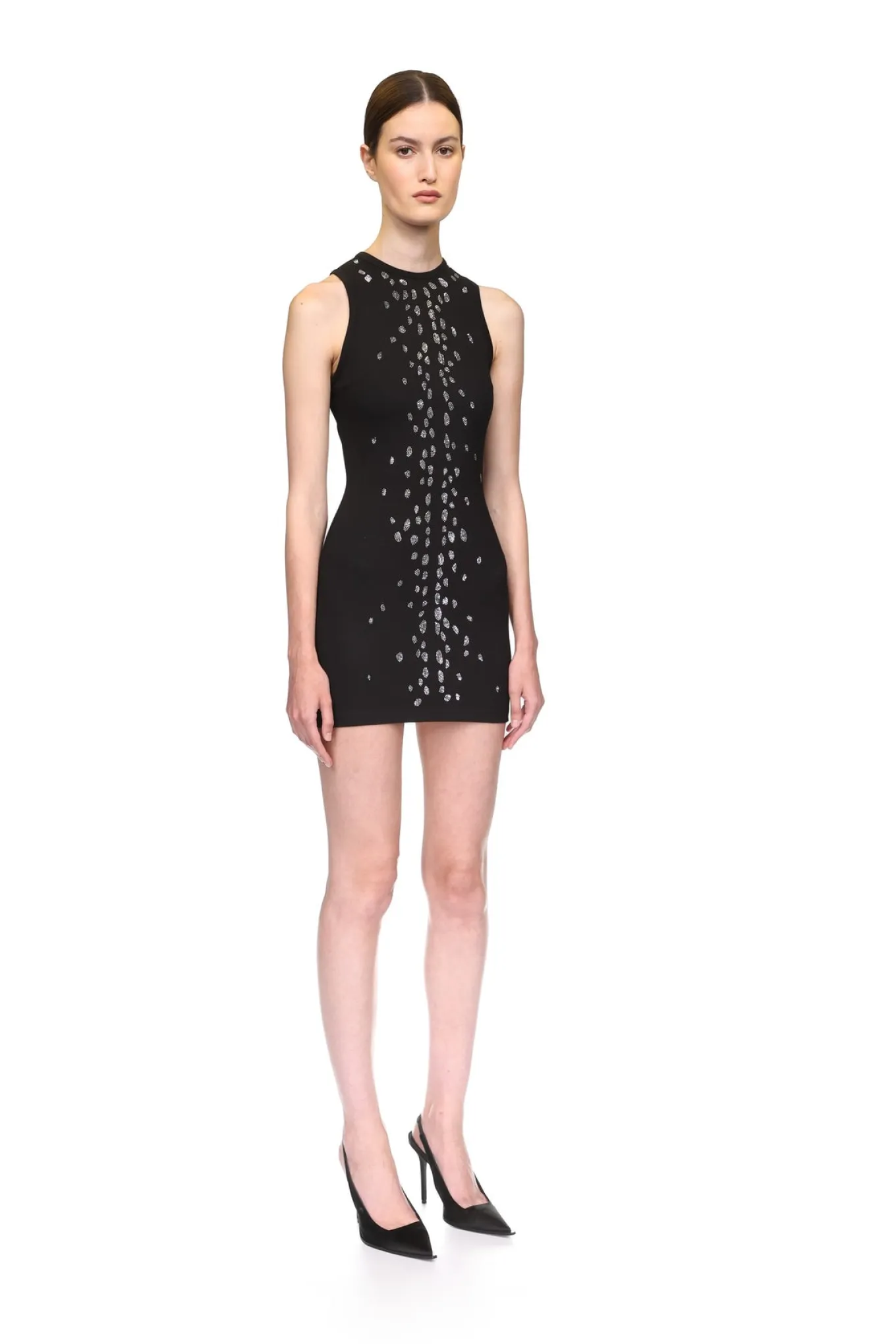 SPECKLED CRYSTAL EMBROIDERY JERSEY MINI DRESS