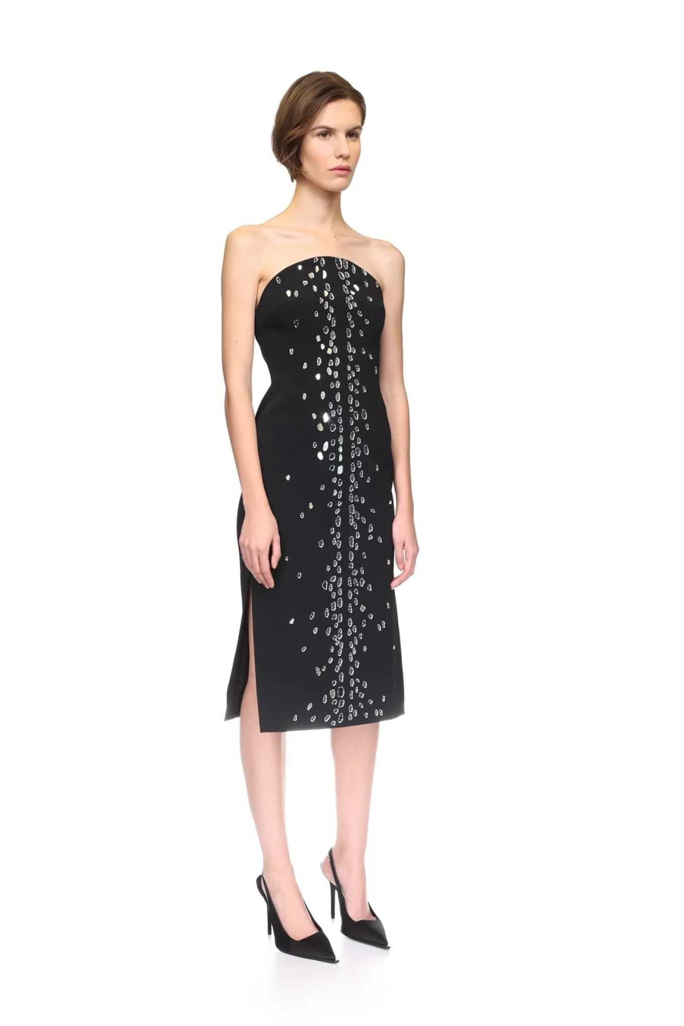 SPECKLED CRYSTAL EMBROIDERY MIDI DRESS
