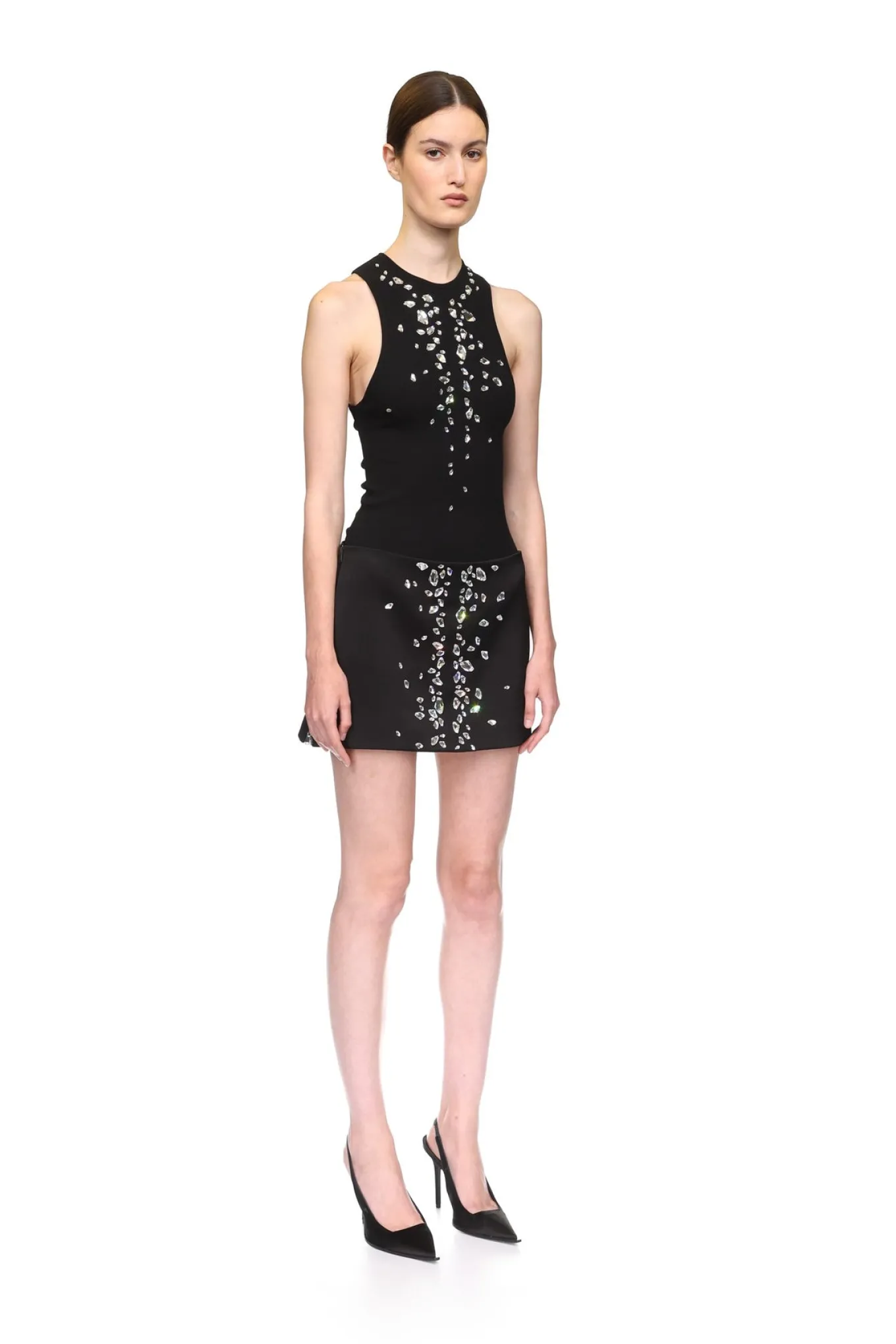 SPECKLED CRYSTAL EMBROIDERY JERSEY TOP