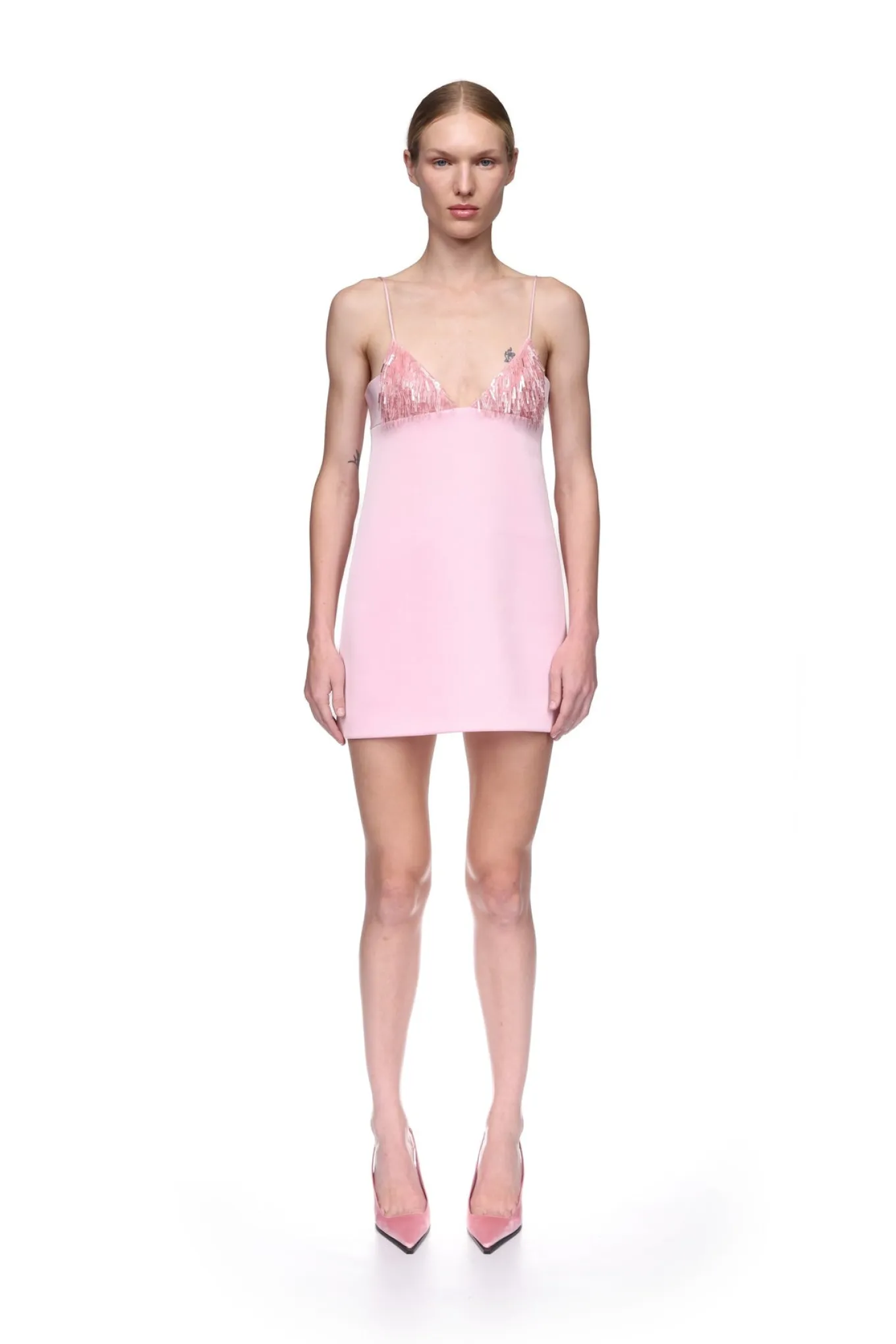TRIANGLE BRA EMBROIDERY MINI DRESS