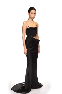 TULLE INSERT AND SATIN DRAPE GOWN