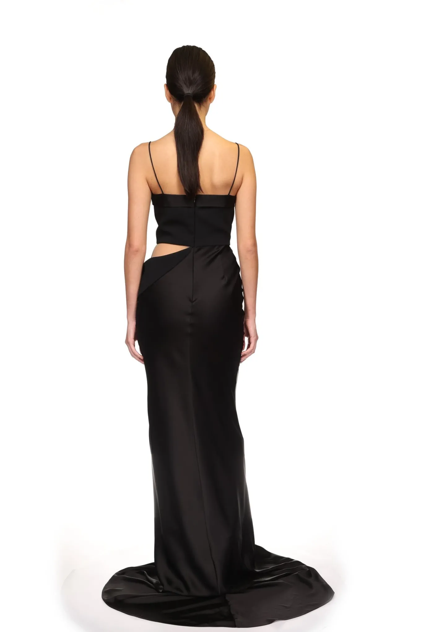 TULLE INSERT AND SATIN DRAPE GOWN