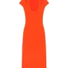 U SHAPE NECKLINE MIDI DRESS IN ORANGE