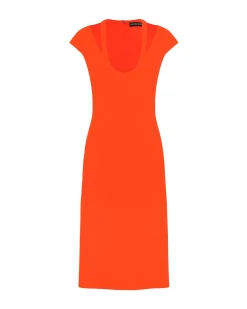 U SHAPE NECKLINE MIDI DRESS IN ORANGE