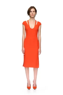 U SHAPE NECKLINE MIDI DRESS IN ORANGE